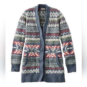 L.L.Bean Women's Cotton Ragg Sweater, Open Cardigan Fair Isle - Size Small